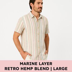 Marine Layer Hemp Blend Striped Button Down Retro Vacationcore Shirt Men’s Large